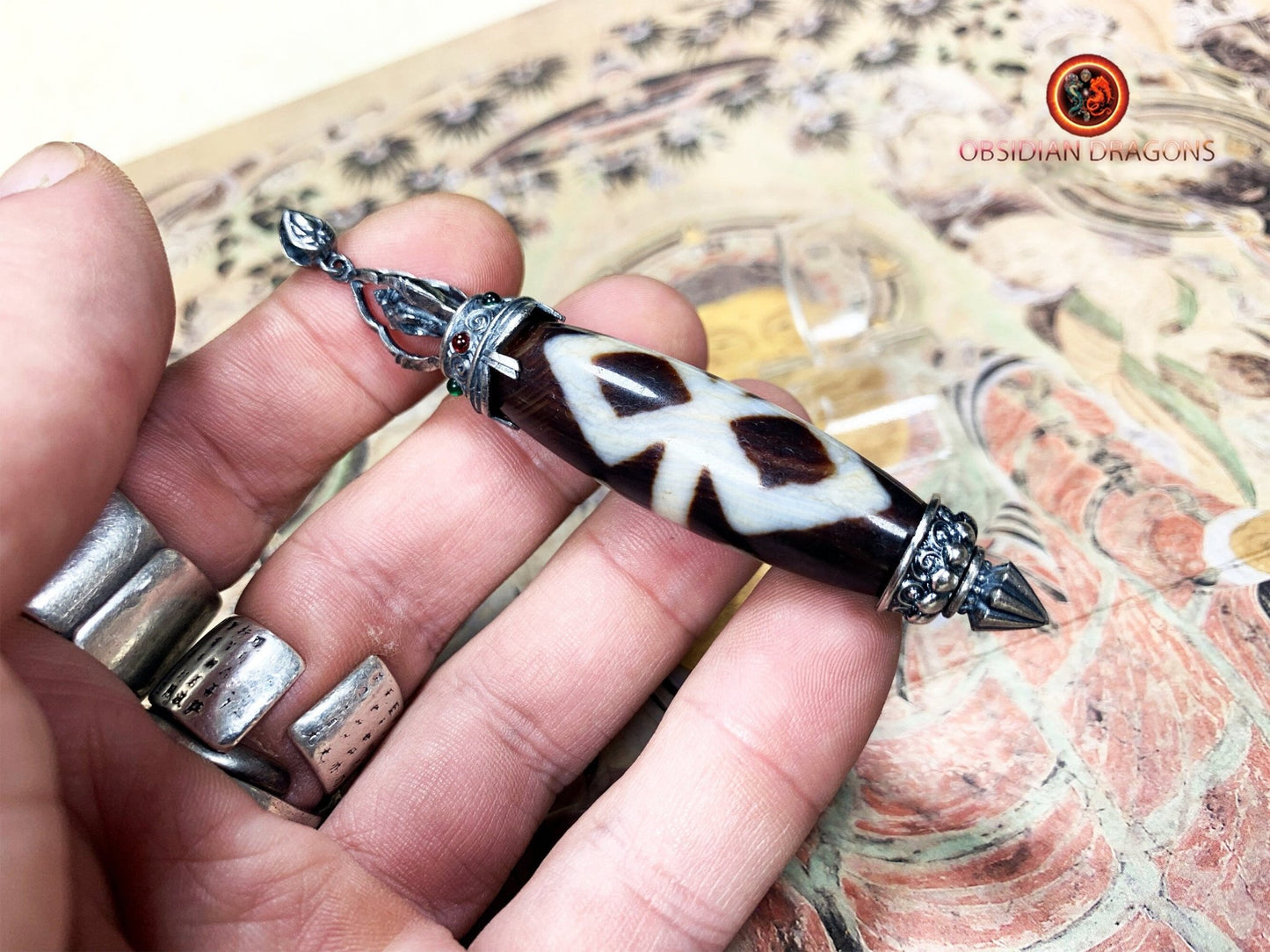 Pendentif DZI- protection tibétaine- Authentique