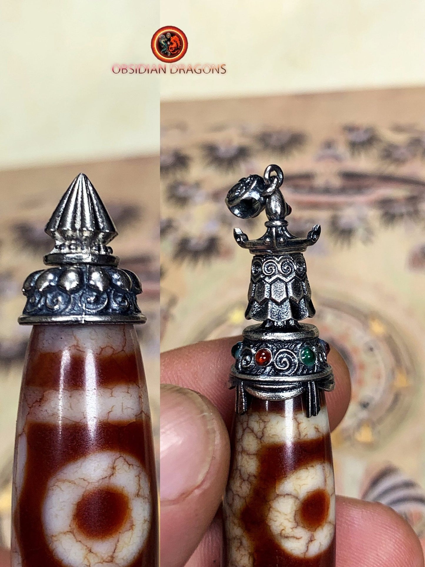 Pendentif DZI- protection tibétaine- Authentique