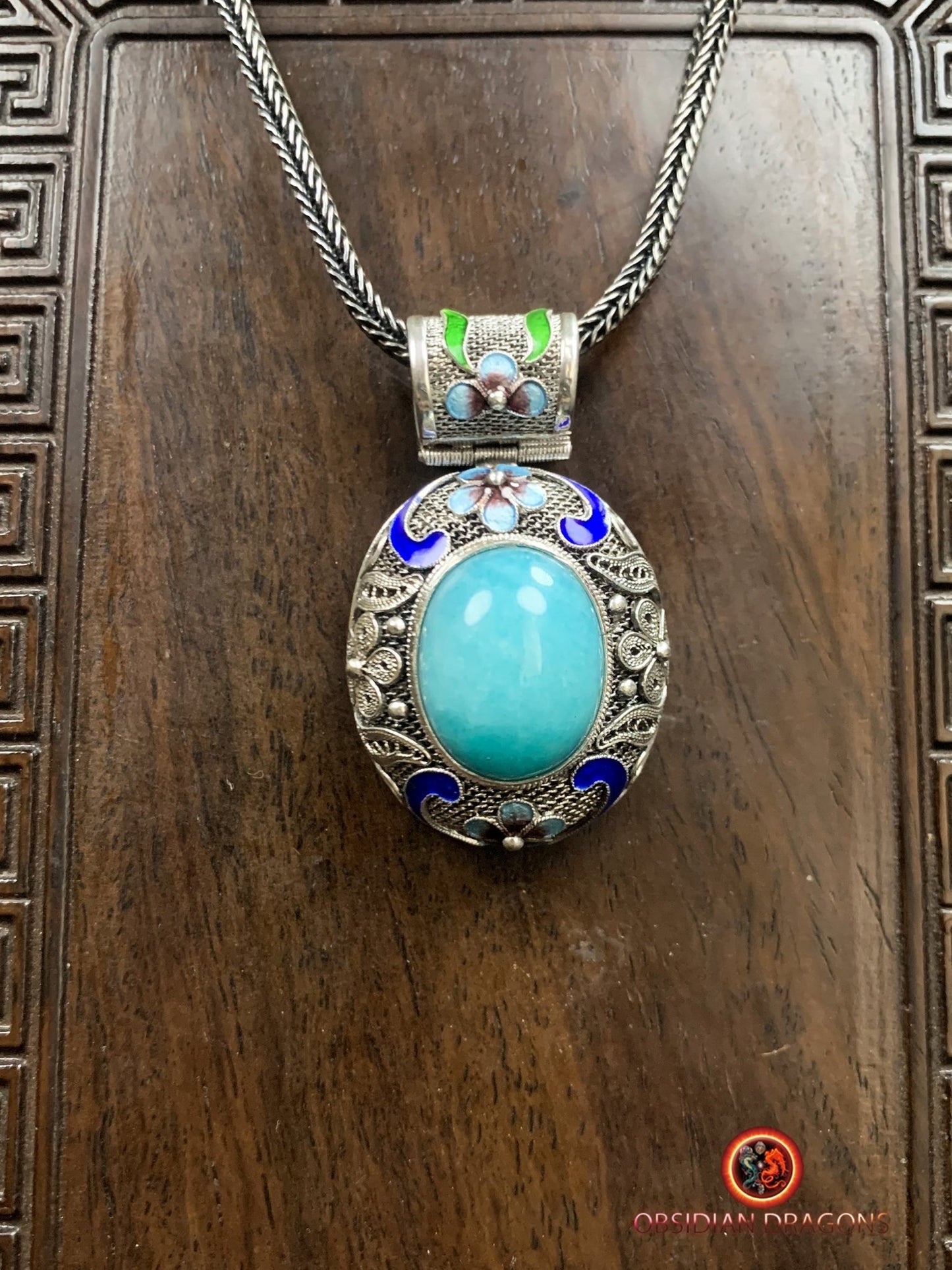 Pendentif en amazonite serti argent- Cité interdite | obsidian dragons