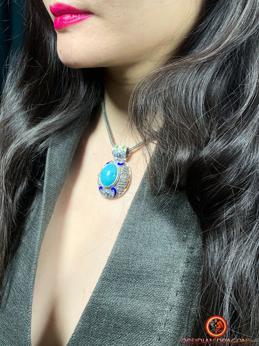 Pendentif en amazonite serti argent filigrané | obsidian dragons