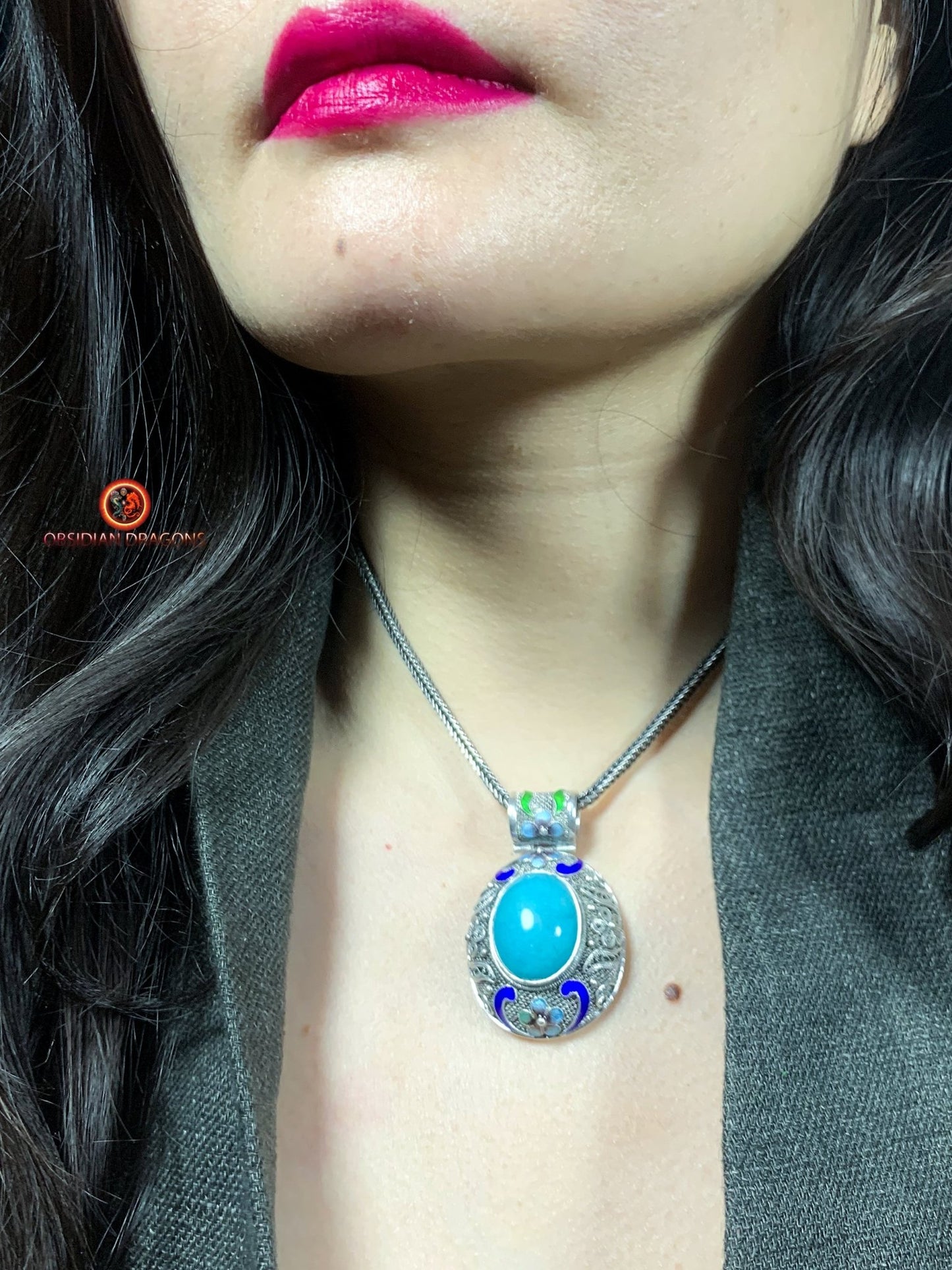 Pendentif en amazonite serti argent filigrané | obsidian dragons