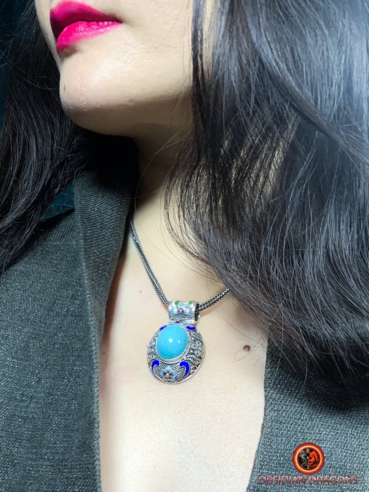 Pendentif en amazonite serti argent- Cité interdite | obsidian dragons