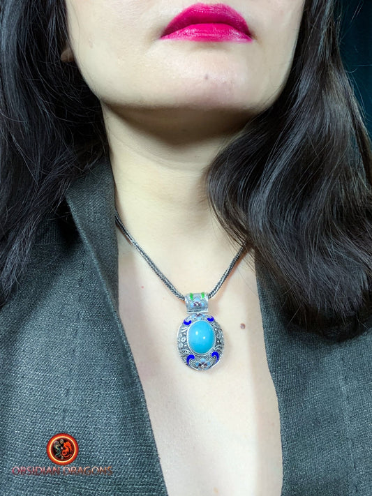 Pendentif en amazonite serti argent- Cité interdite | obsidian dragons