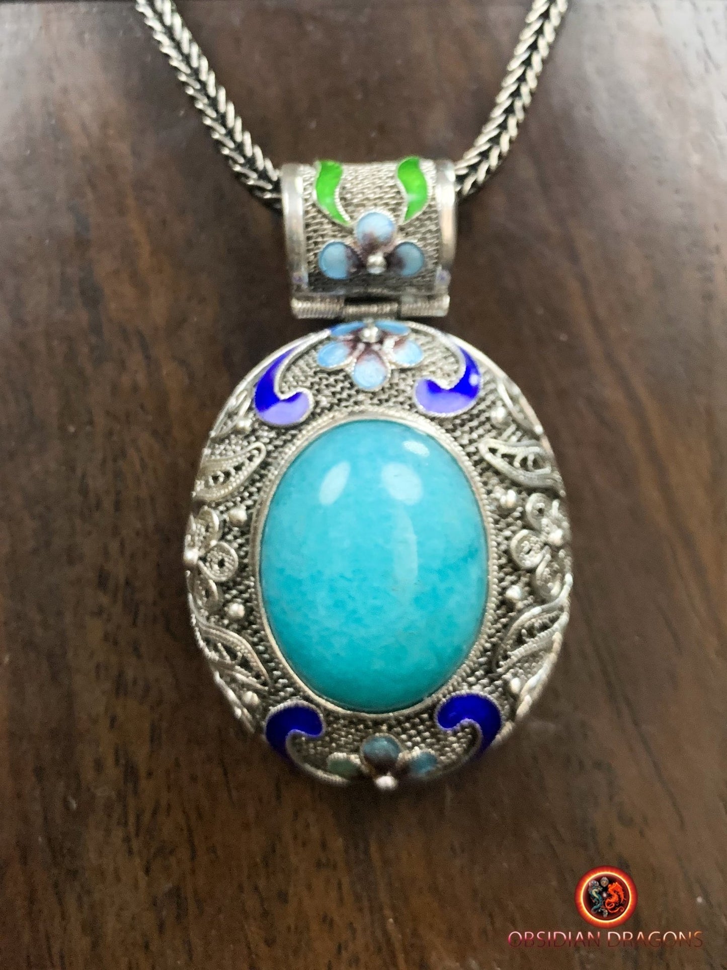 Pendentif en amazonite serti argent filigrané | obsidian dragons