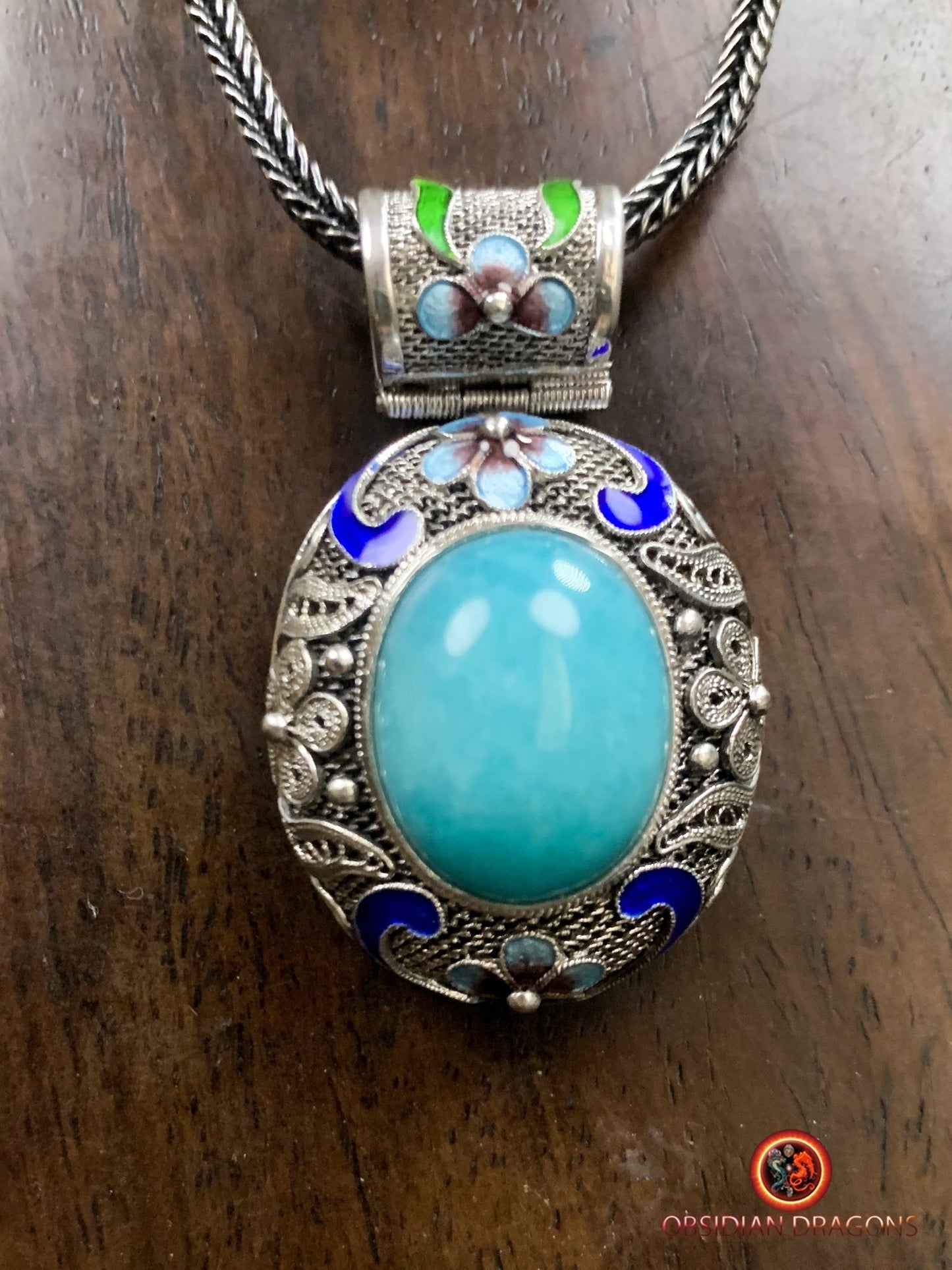 Pendentif en amazonite serti argent- Cité interdite | obsidian dragons