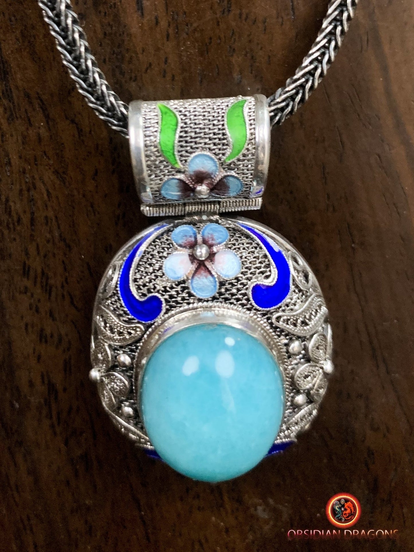 Pendentif en amazonite serti argent- Cité interdite | obsidian dragons