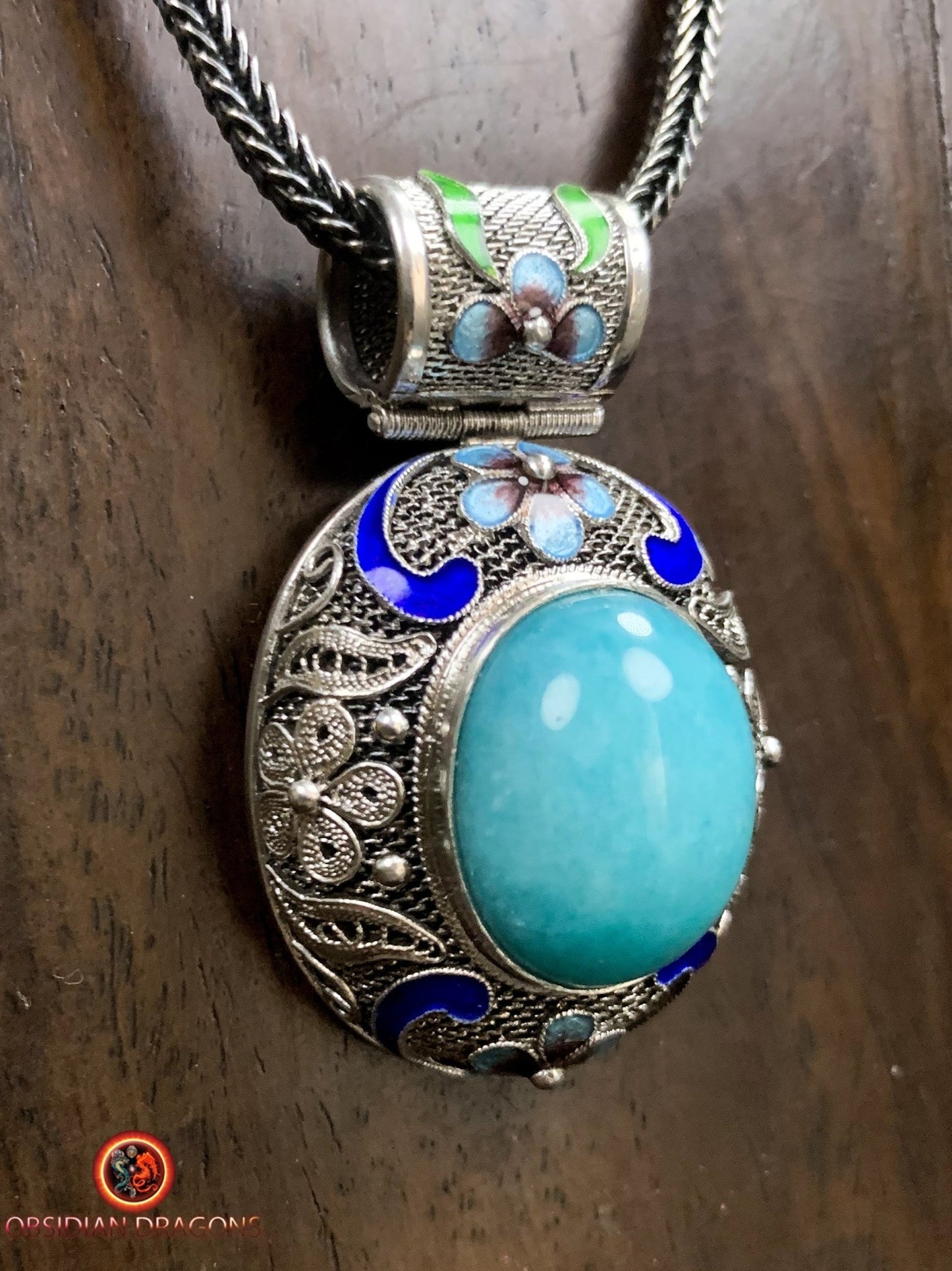 Pendentif en amazonite serti argent- Cité interdite | obsidian dragons