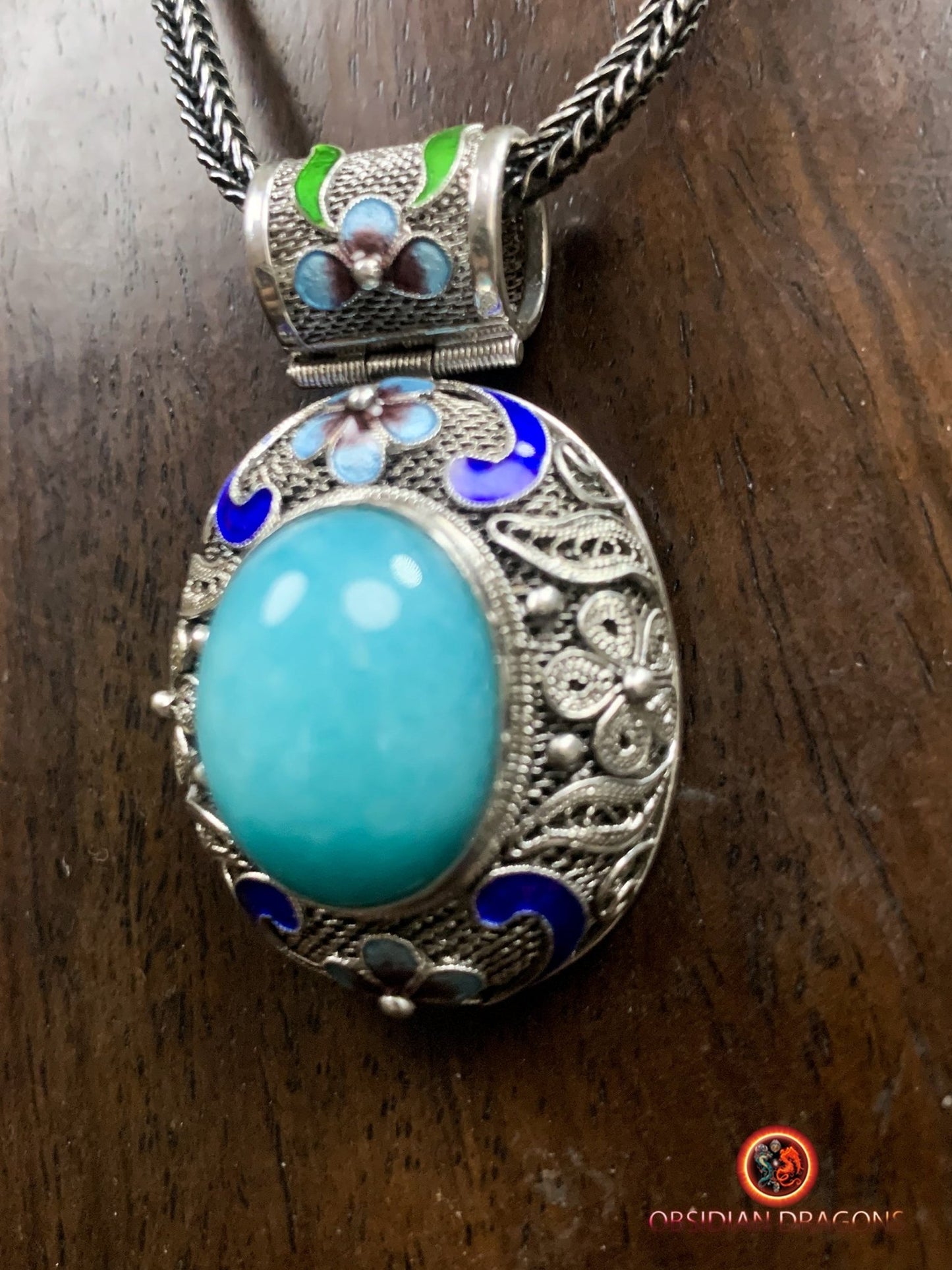 Pendentif en amazonite serti argent- Cité interdite | obsidian dragons