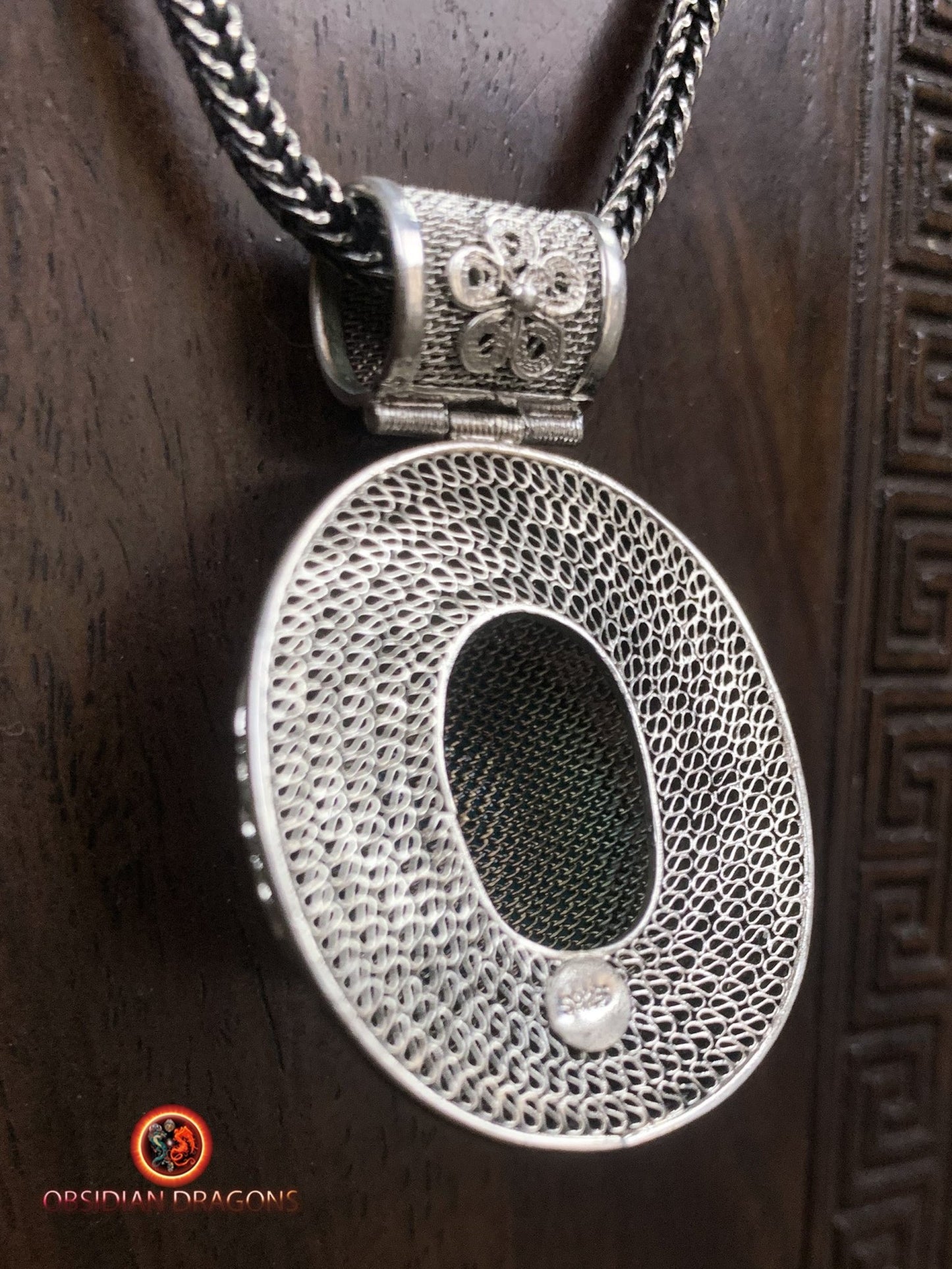 Pendentif en amazonite serti argent filigrané | obsidian dragons
