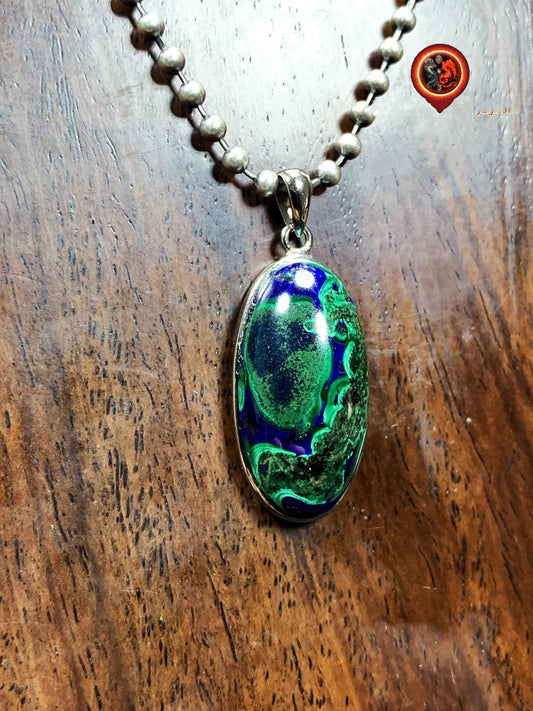 Pendentif, Azurite malachite. Pendentif serti en argent 925. Azurite malachite du Congo. azurite malachite naturelle sans traitement. - obsidian dragon