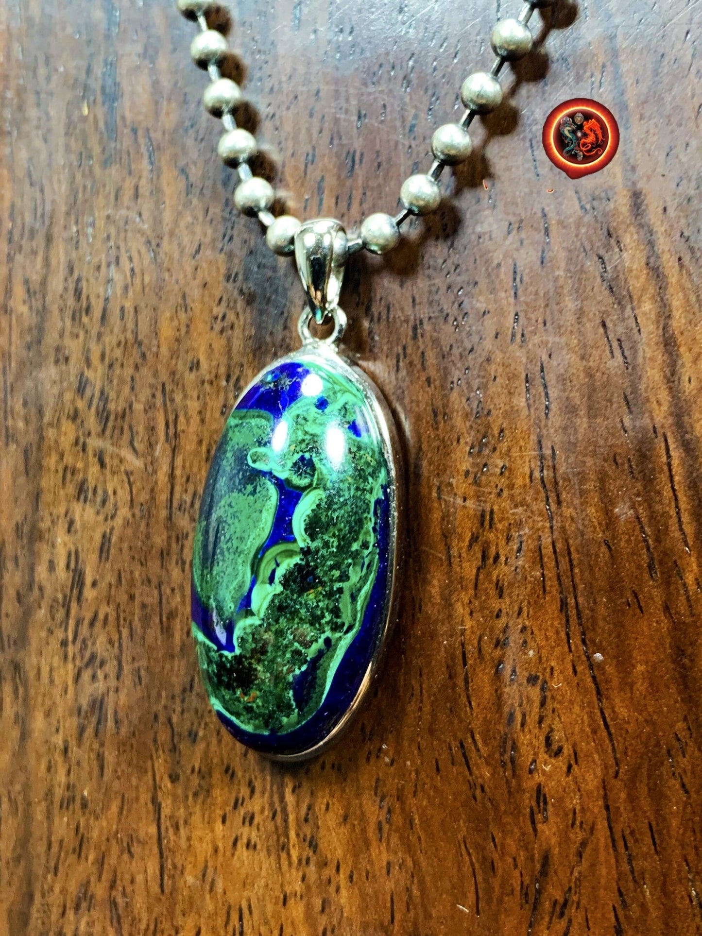Pendentif, Azurite malachite. Pendentif serti en argent 925. Azurite malachite du Congo. azurite malachite naturelle sans traitement. - obsidian dragon