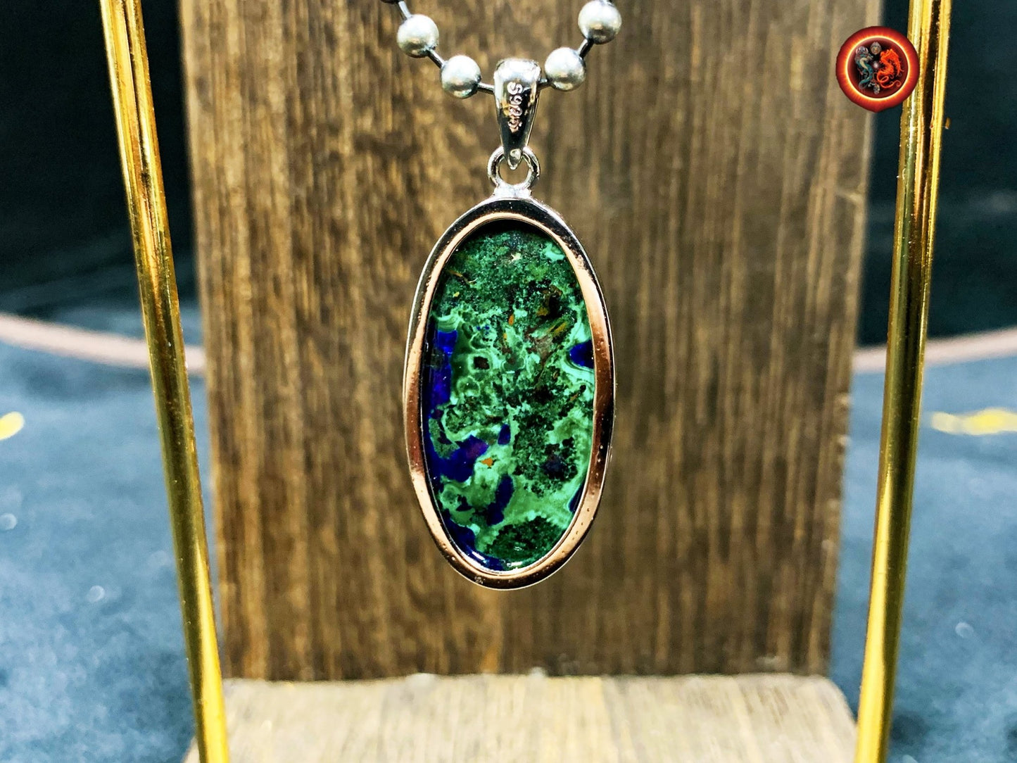 Pendentif, Azurite malachite. Pendentif serti en argent 925. Azurite malachite du Congo. azurite malachite naturelle sans traitement. - obsidian dragon