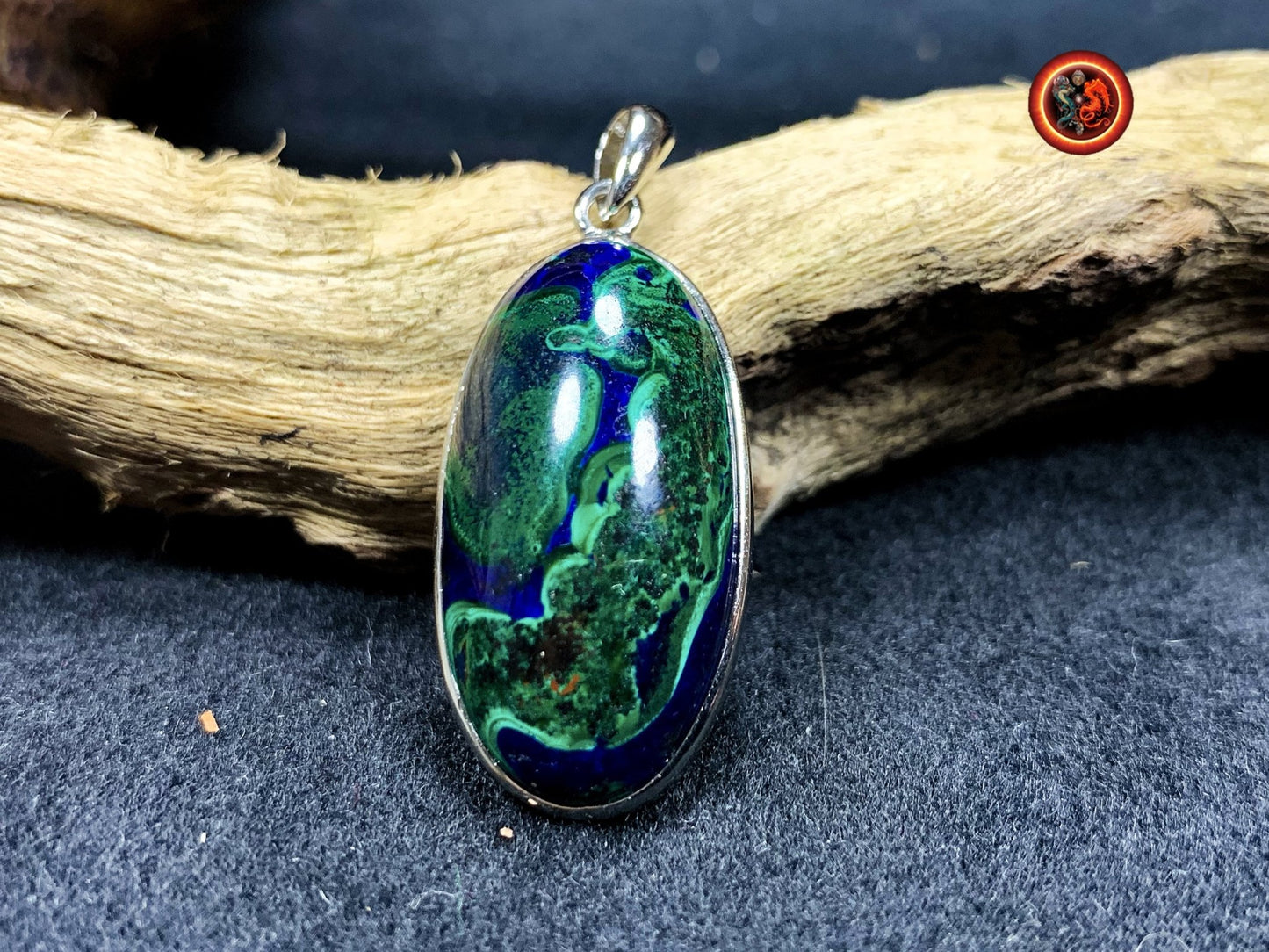 Pendentif, Azurite malachite. Pendentif serti en argent 925. Azurite malachite du Congo. azurite malachite naturelle sans traitement. - obsidian dragon