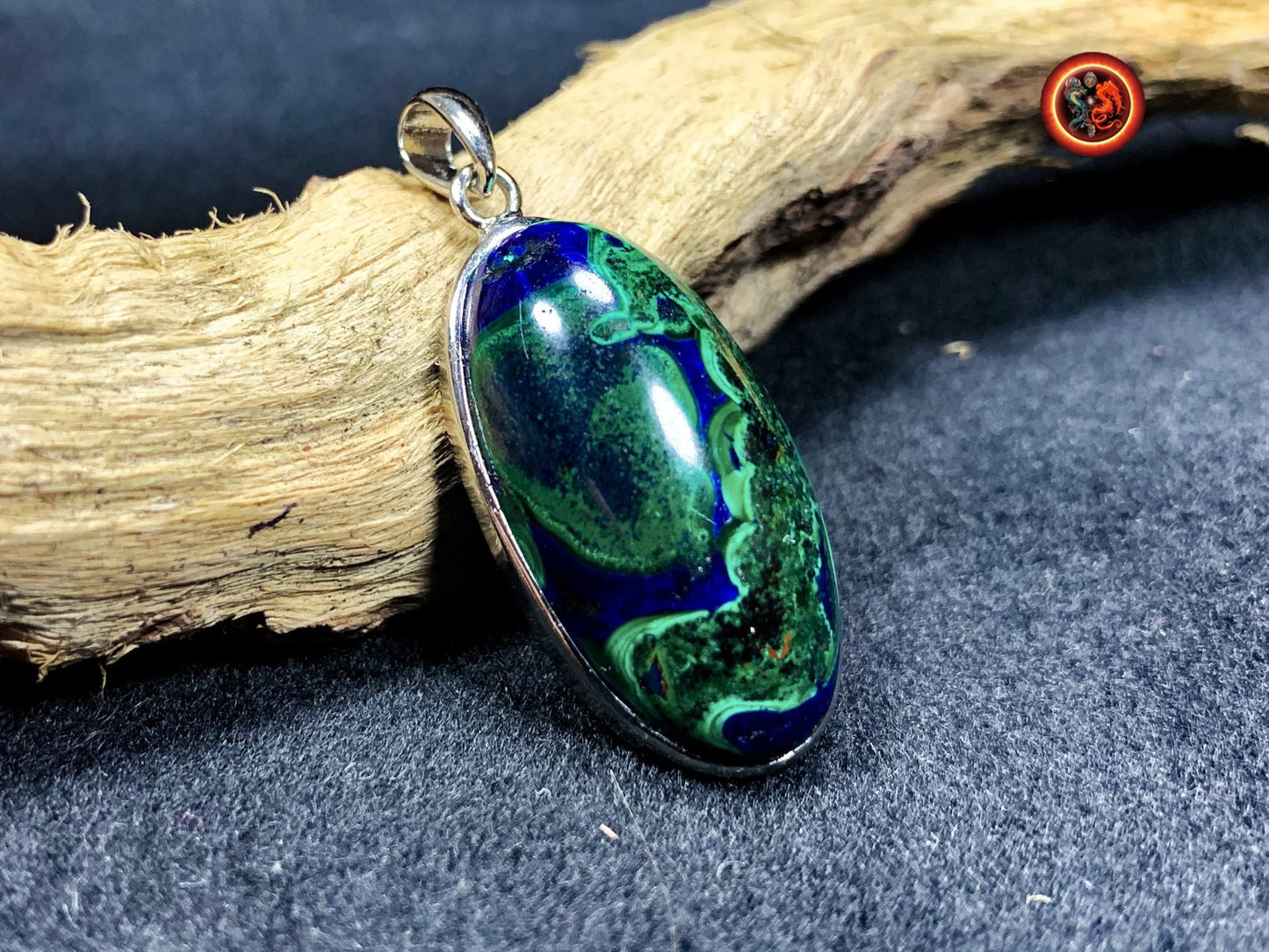 Pendentif, Azurite malachite. Pendentif serti en argent 925. Azurite malachite du Congo. azurite malachite naturelle sans traitement. - obsidian dragon