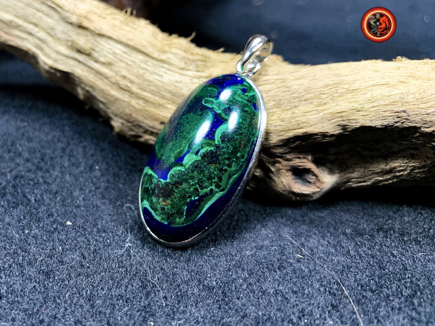 Pendentif, Azurite malachite. Pendentif serti en argent 925. Azurite malachite du Congo. azurite malachite naturelle sans traitement. - obsidian dragon