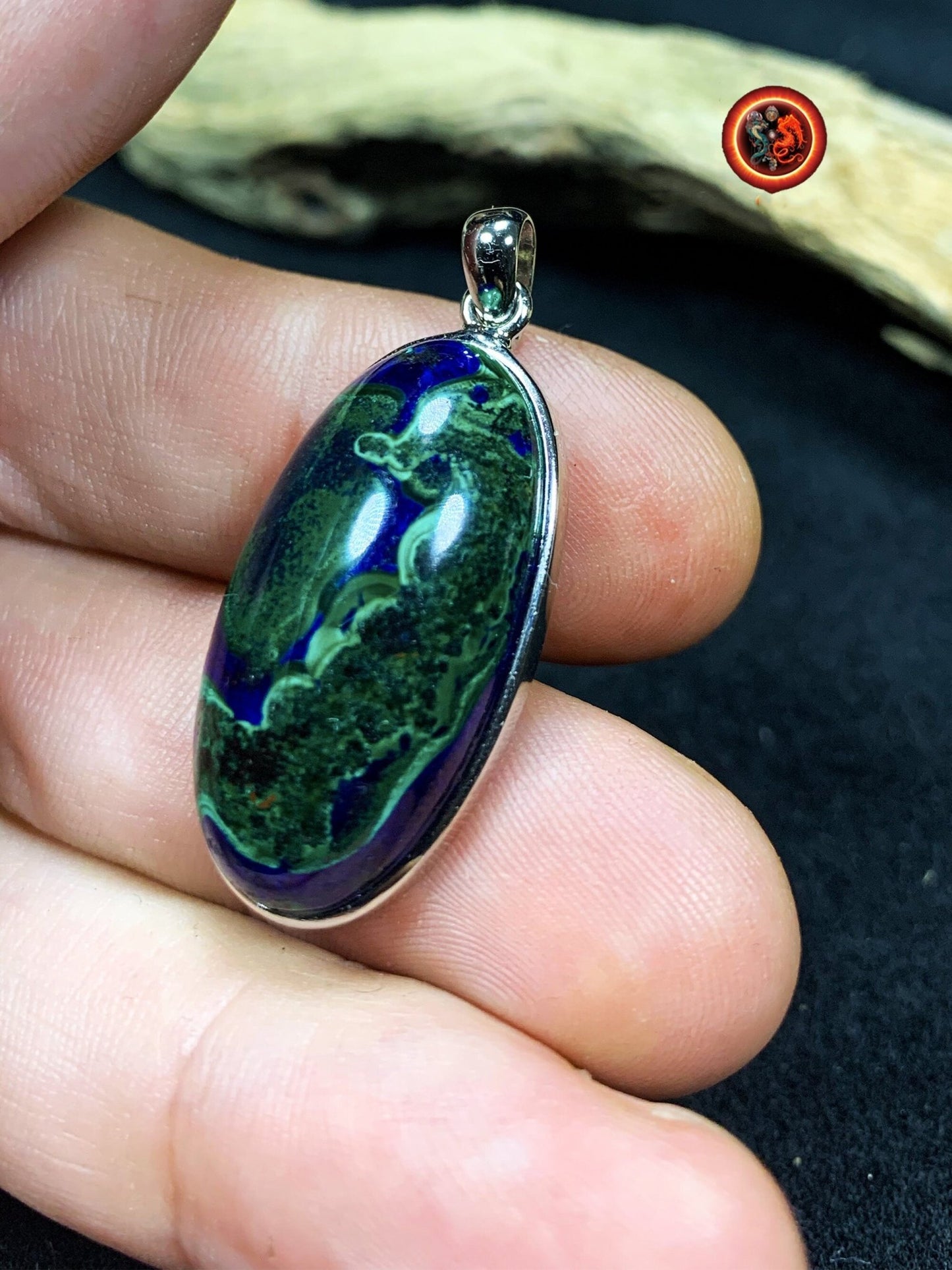 Pendentif, Azurite malachite. Pendentif serti en argent 925. Azurite malachite du Congo. azurite malachite naturelle sans traitement. - obsidian dragon