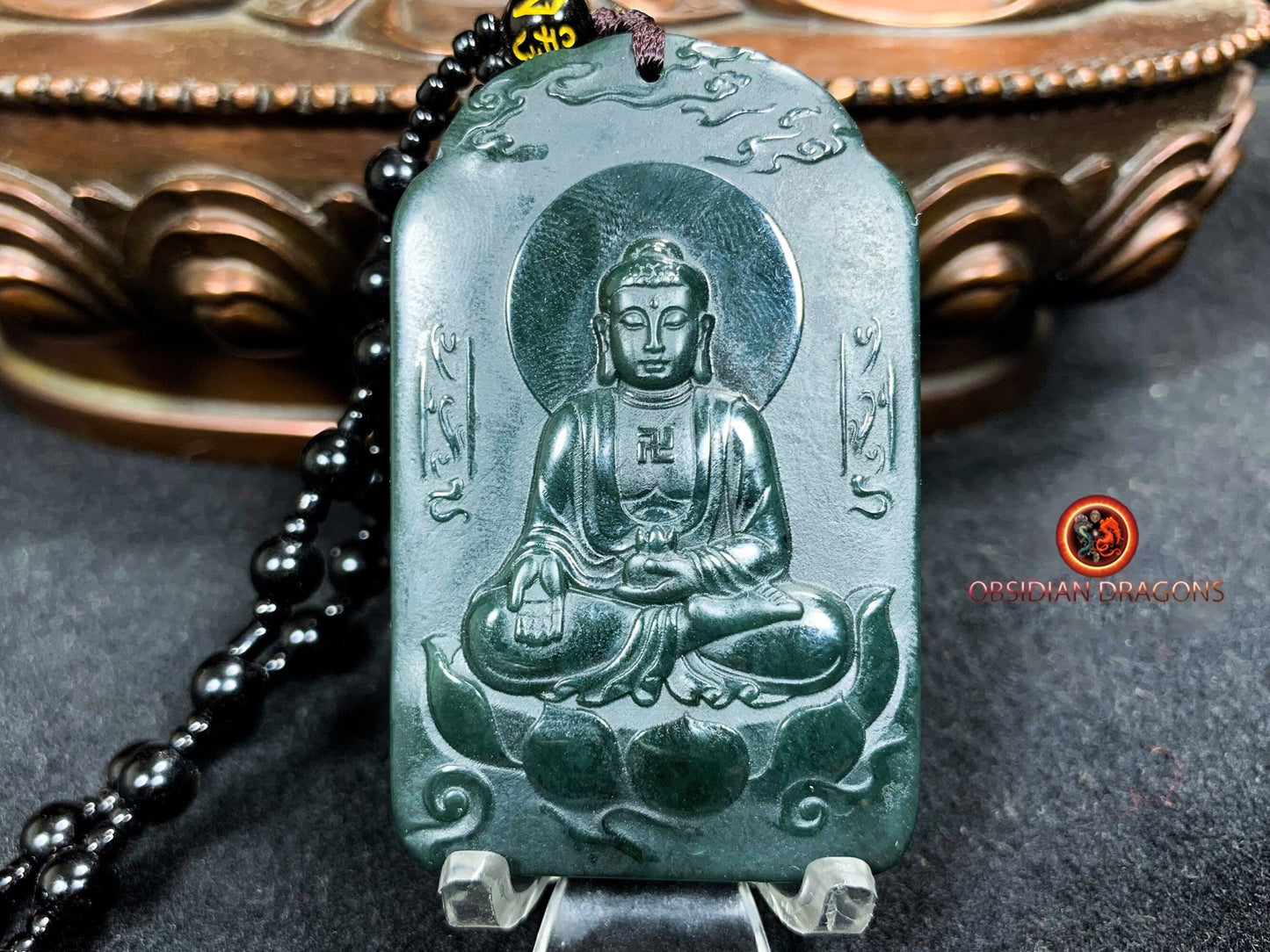 Pendentif bouddha Amitabha en jade néphrite naturel