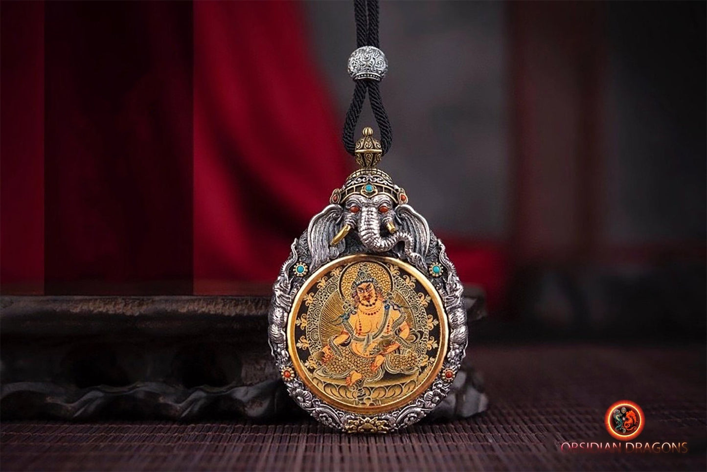 Pendentif thangka tibétain- Bouddha- Jambhala