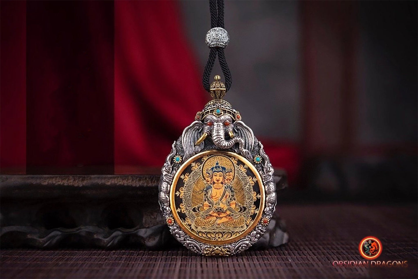 Pendentif thangka tibétain- Bouddha Mahasthamaprapta