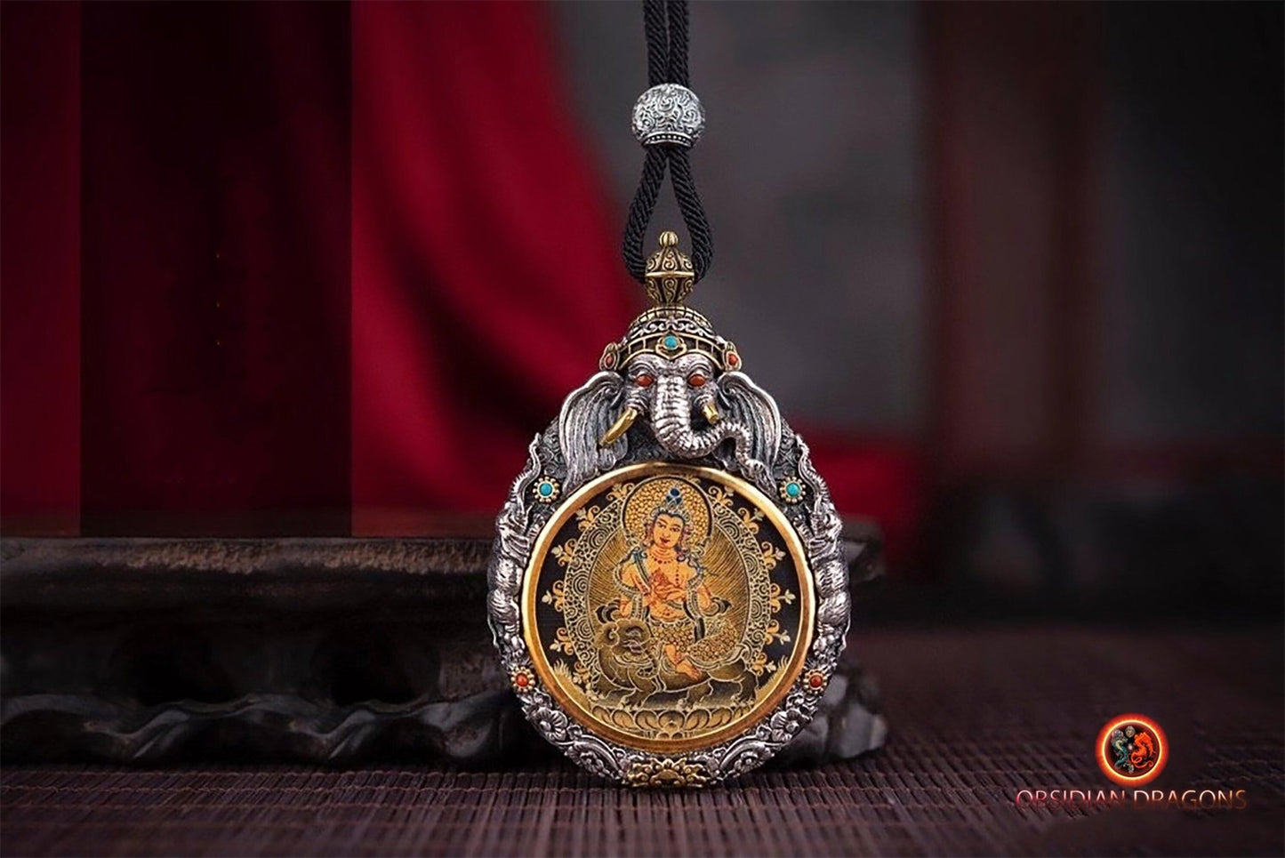 Pendentif thangka tibétain- Bouddha Samantabhadra