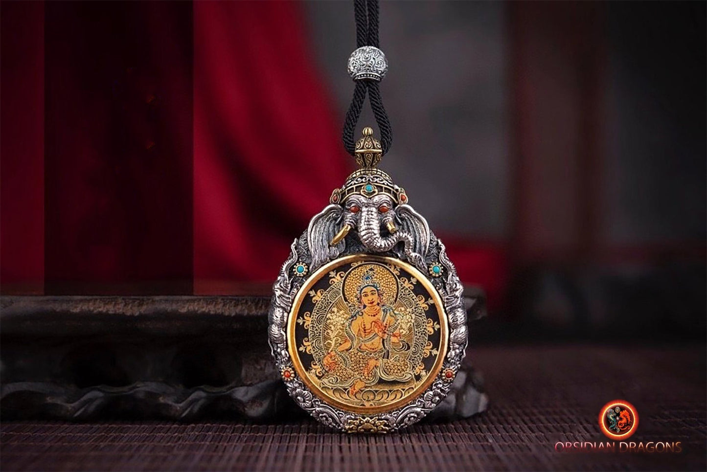 Pendentif thangka tibétain- Bouddha- Tara