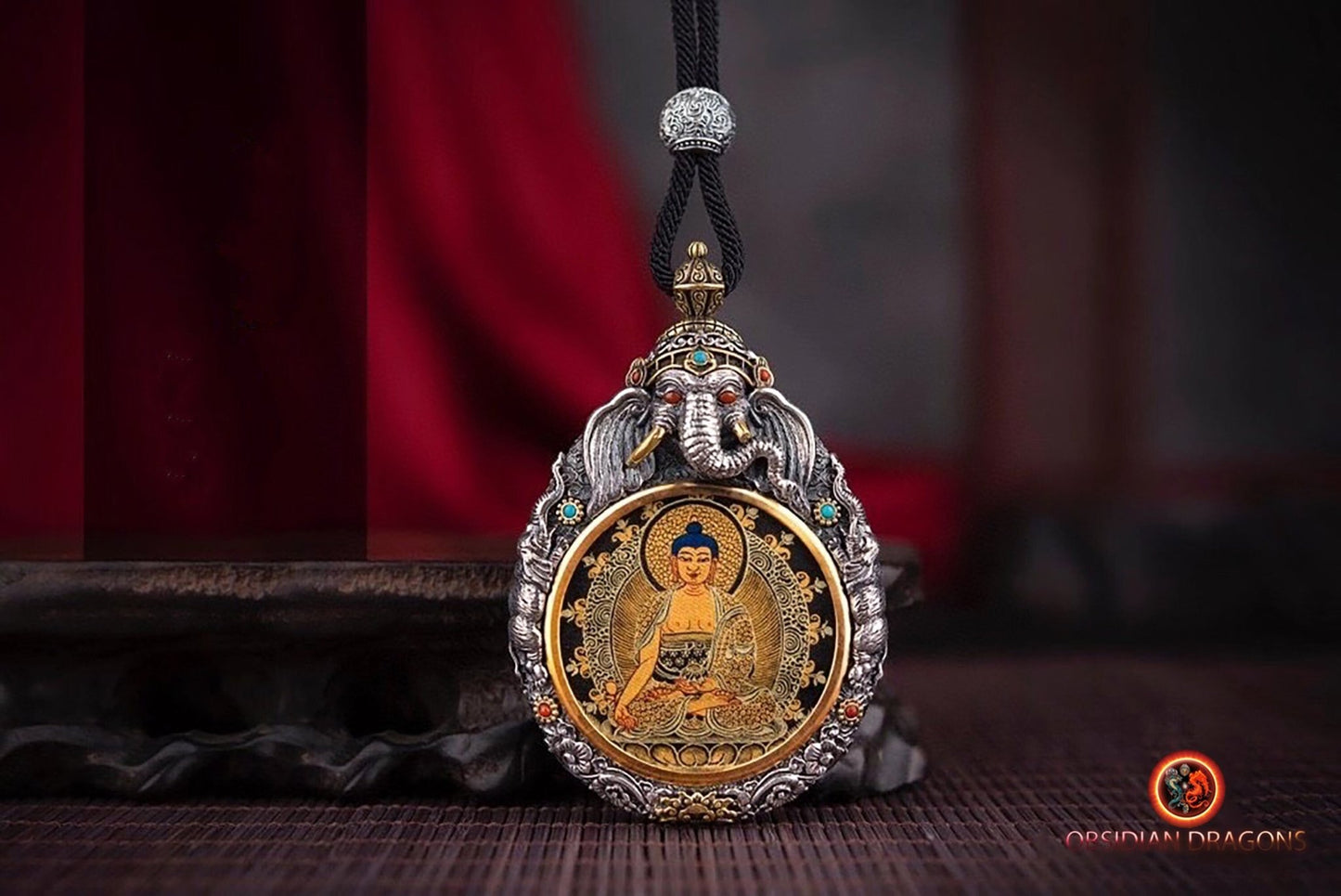 Pendentif thangka tibétain- Bouddha médecine