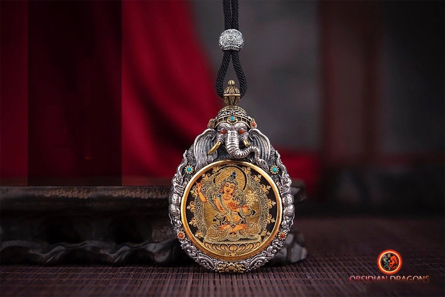 Pendentif thangka tibétain- Bouddha Manjushri