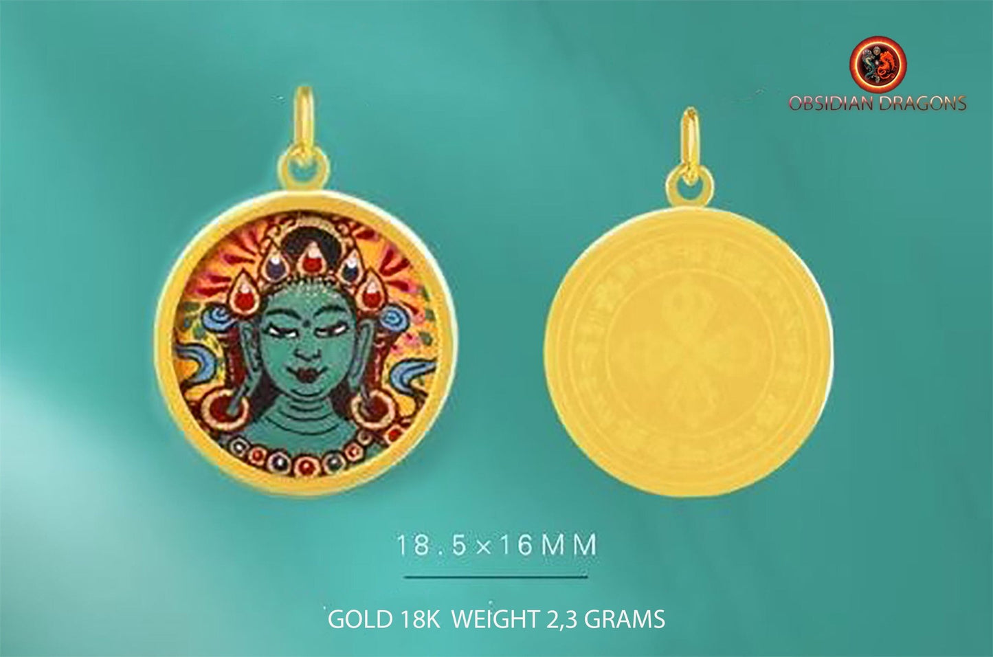 Pendentif Tangka- Tara Verte- Or 18K