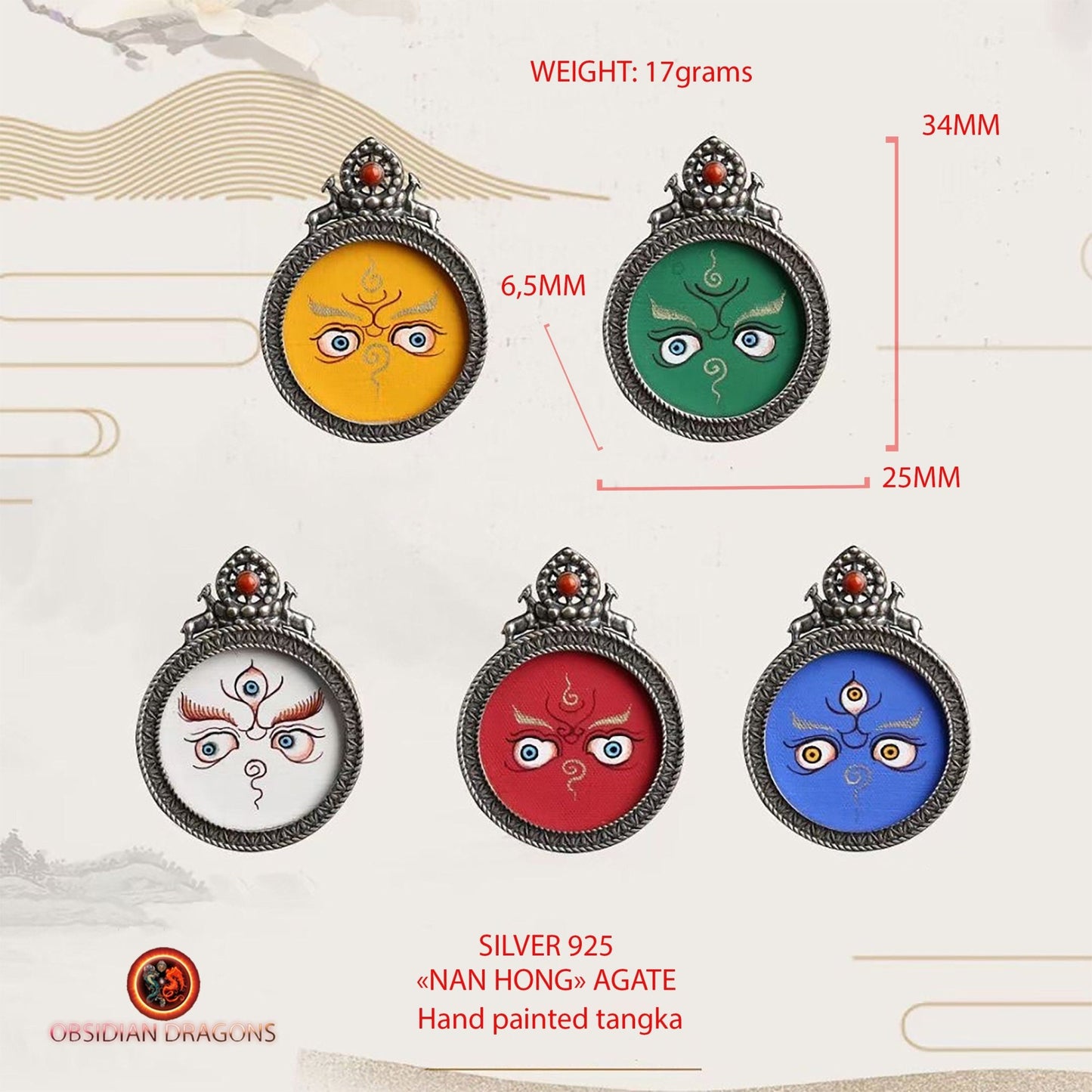 Pendentif Yeux de Bouddha Courroucés en Cinq Couleurs
