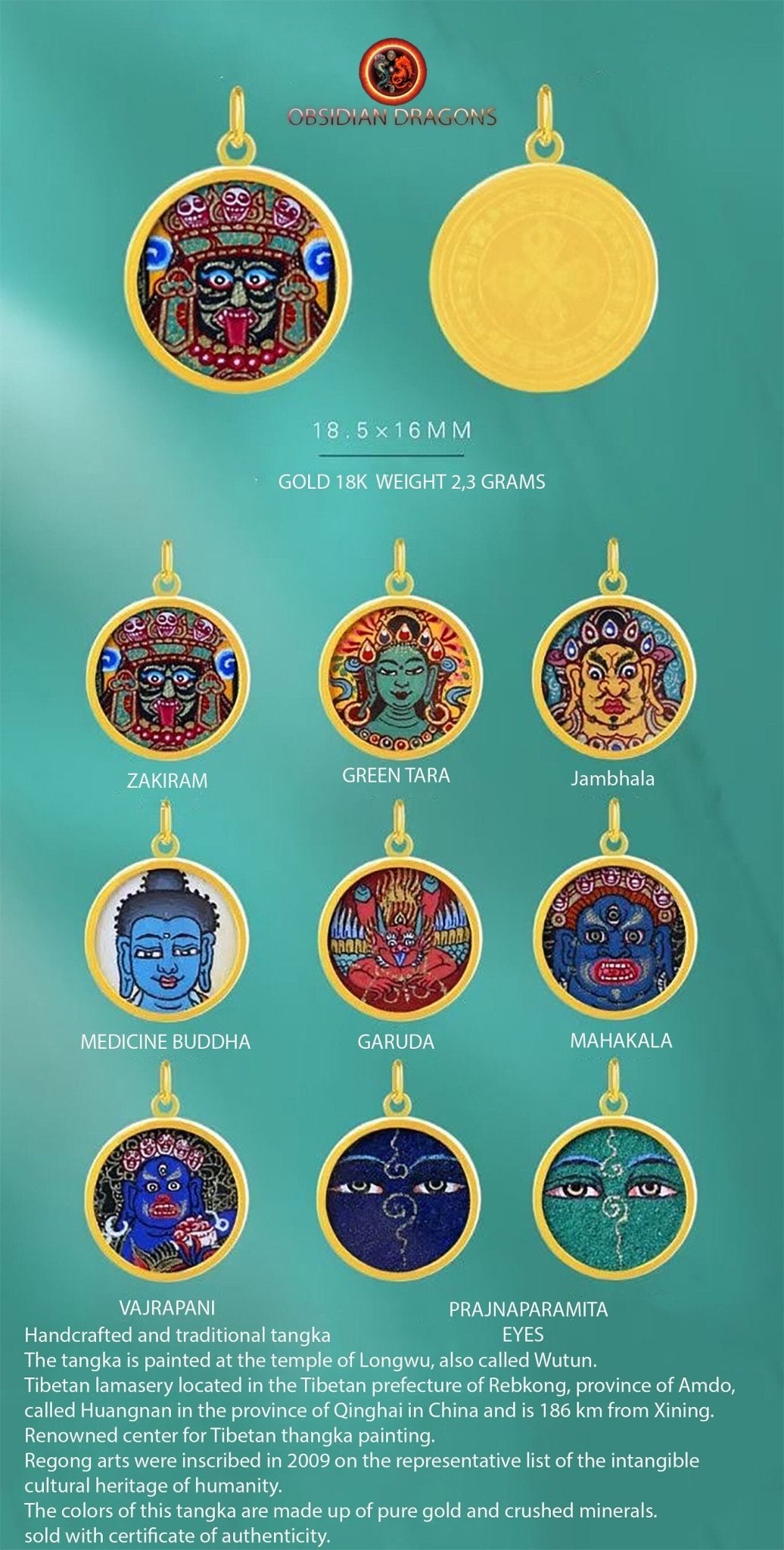 Pendentif Tangka- Tara Verte- Or 18K