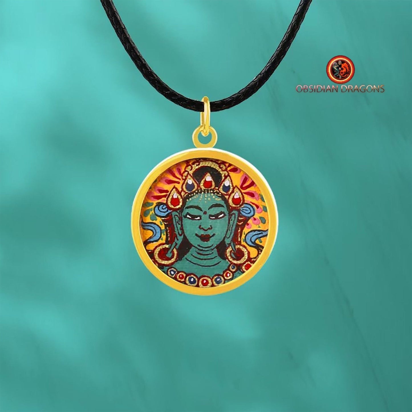 Pendentif Tangka- Tara Verte- Or 18K