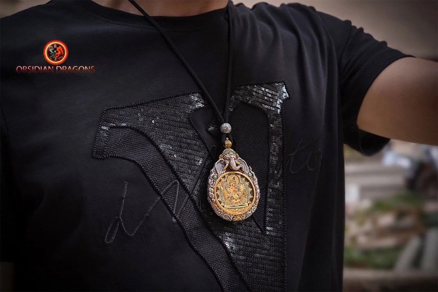 Pendentif thangka tibétain- Bouddha Manjushri