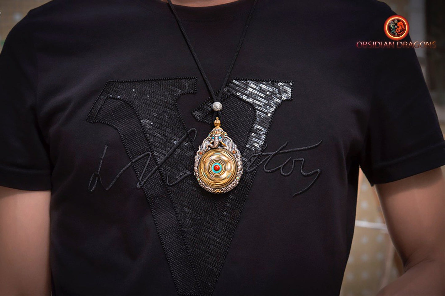 Pendentif thangka tibétain- Bouddha Samantabhadra