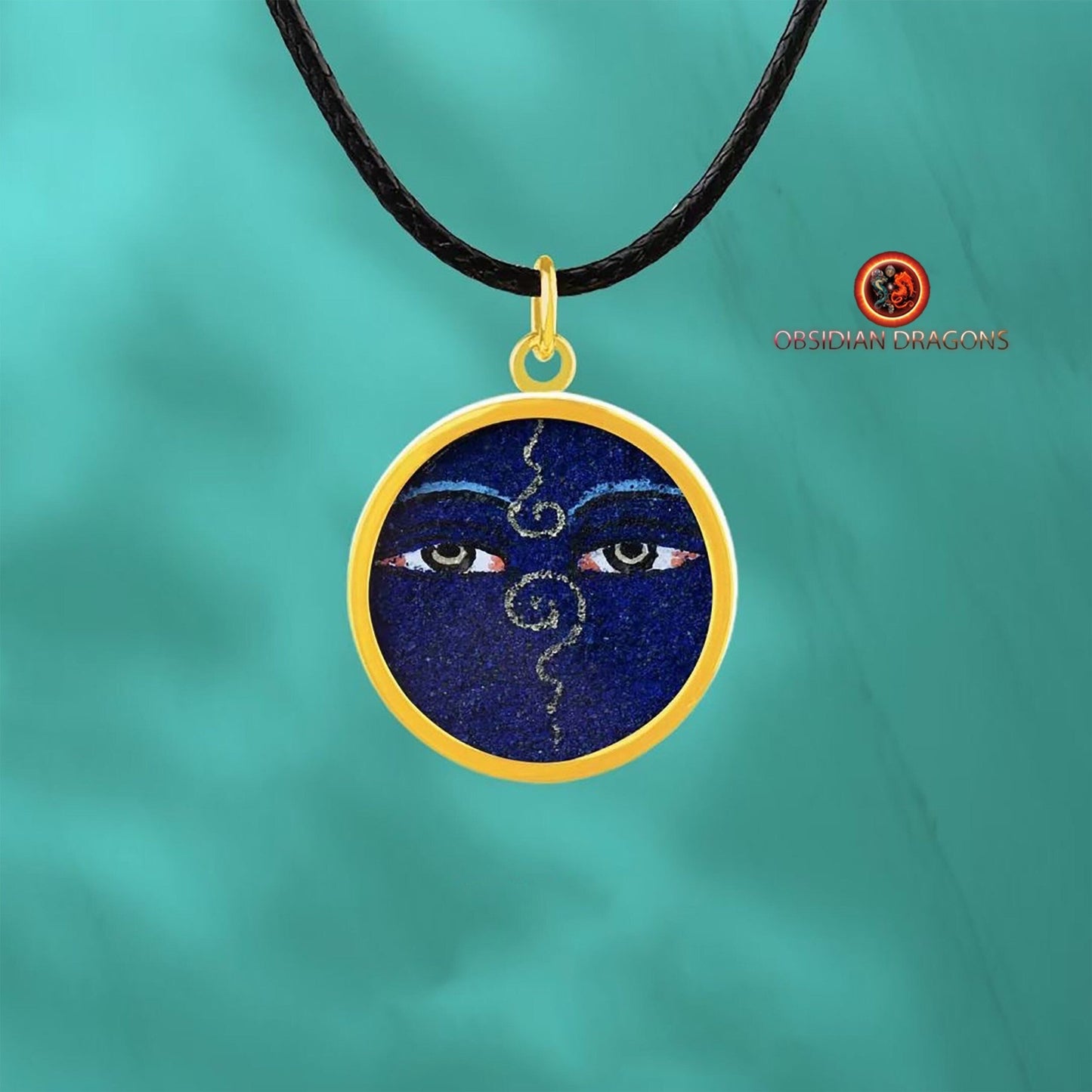Pendentif Tangka- Yeux de Bouddha bleu- Or 18K