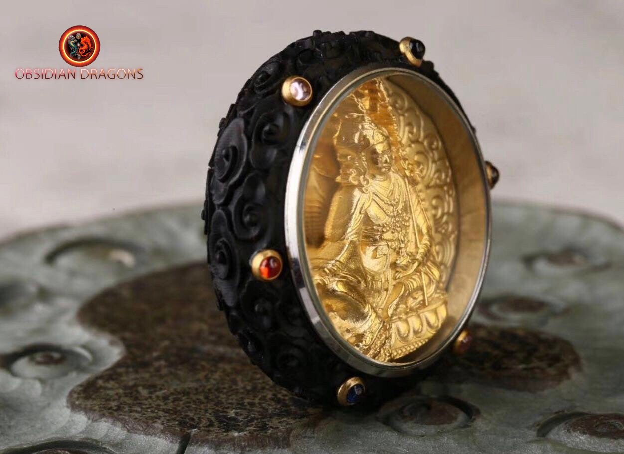 Pendentif Bouddha- Ghau- Guru Rinpoche - obsidian dragons