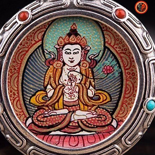 Pendentif tangka traditionnel- Ghau- bouddha Mahasthamaprapta