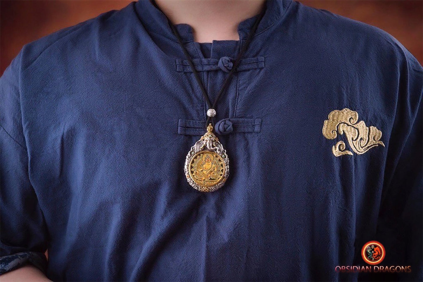Pendentif thangka tibétain- Bouddha- Jambhala