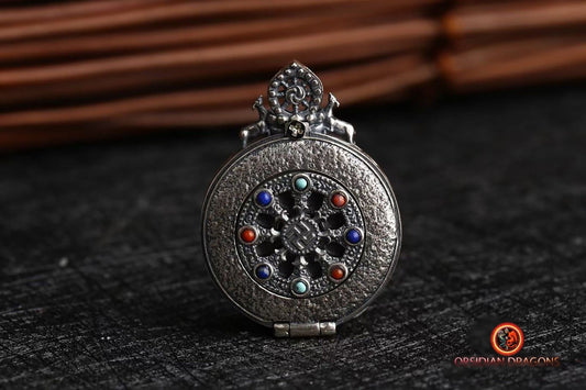 Pendentif Tangka tibétain- 8 signes auspicieux