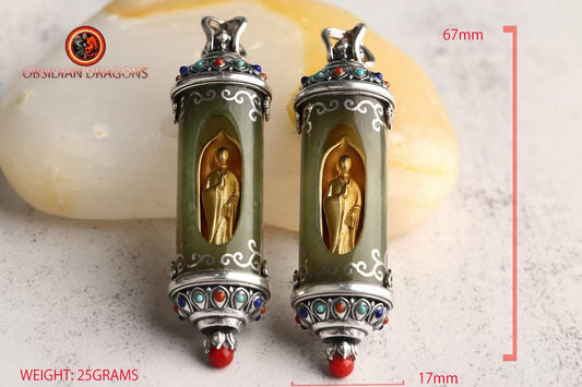 Pendentif Bouddha- Ghau : Jade, Argent plaqué or