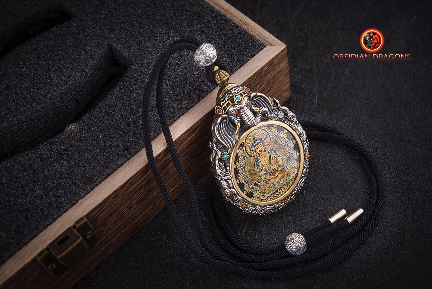 Pendentif thangka tibétain- Bouddha Vairocana