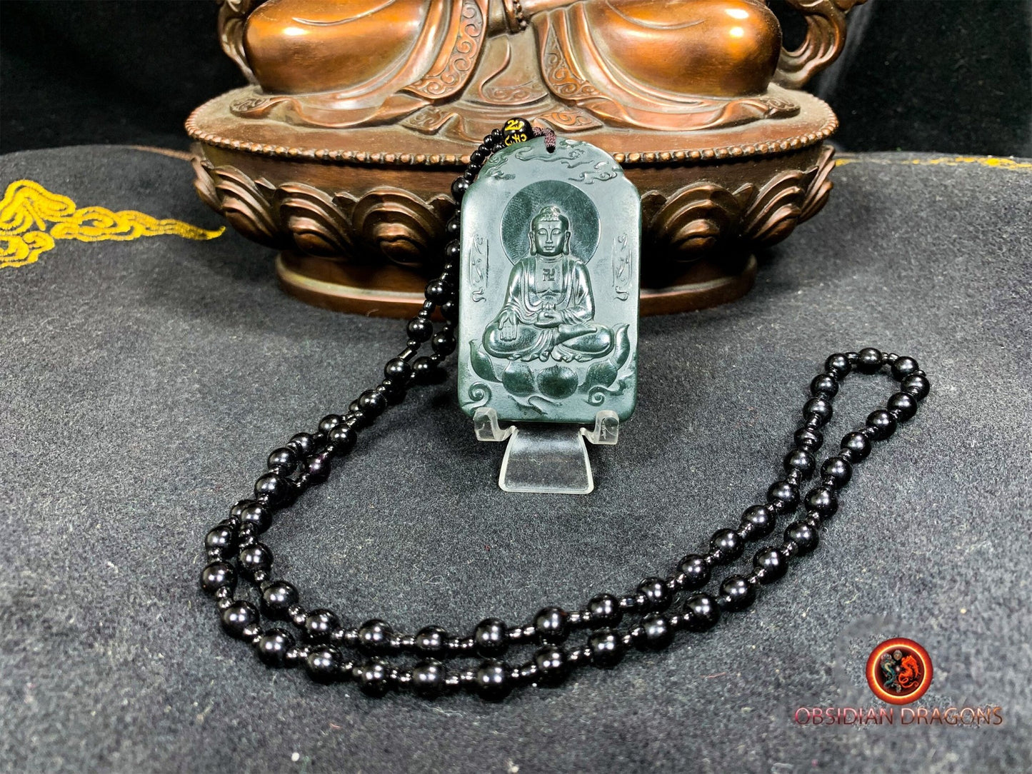 Pendentif bouddha Amitabha en jade néphrite naturel