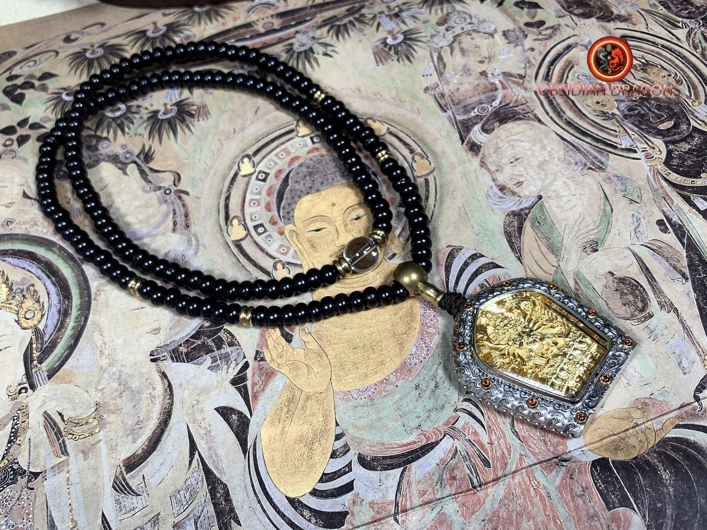 Ghau- Pendentif bouddha- Yamantaka - obsidian dragons