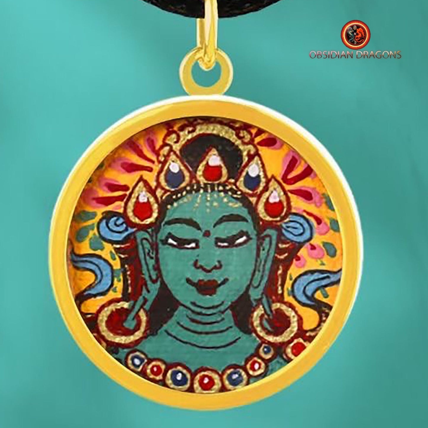 Pendentif Tangka- Tara Verte- Or 18K