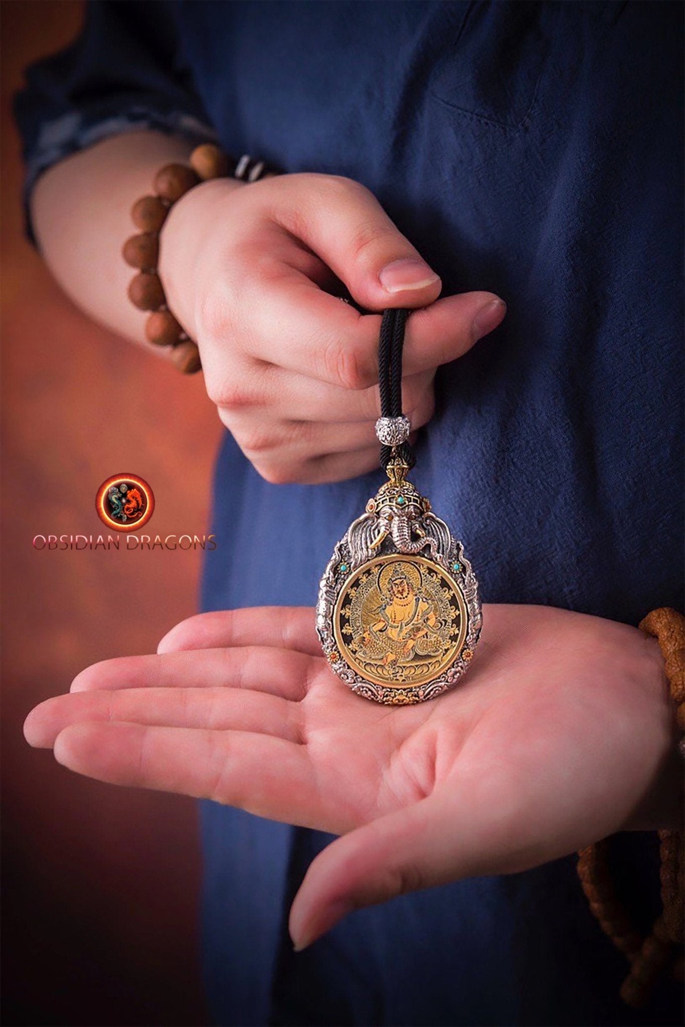 Pendentif thangka tibétain- Bouddha- Jambhala