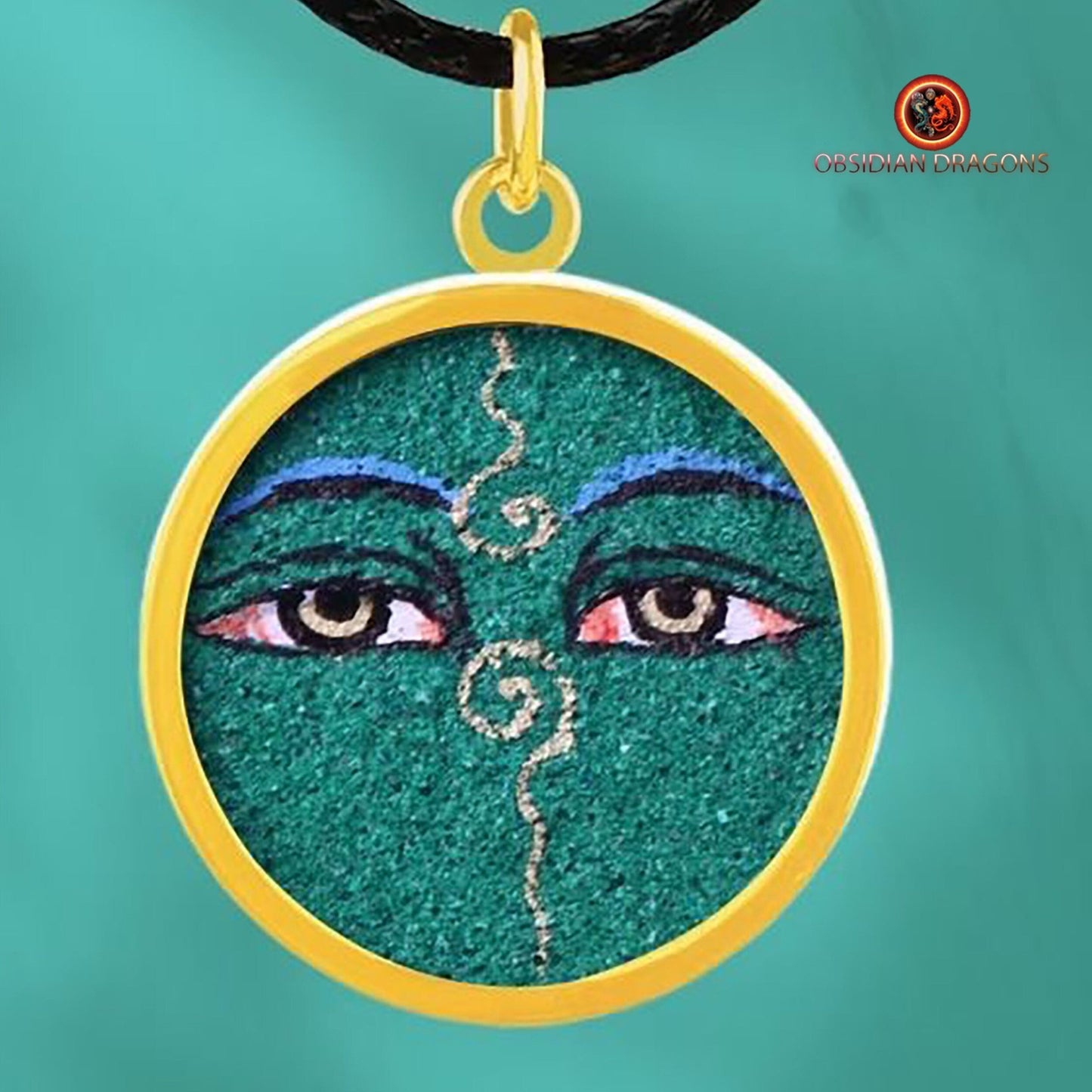 Pendentif Tangka- Yeux de Bouddha vert- Or 18K