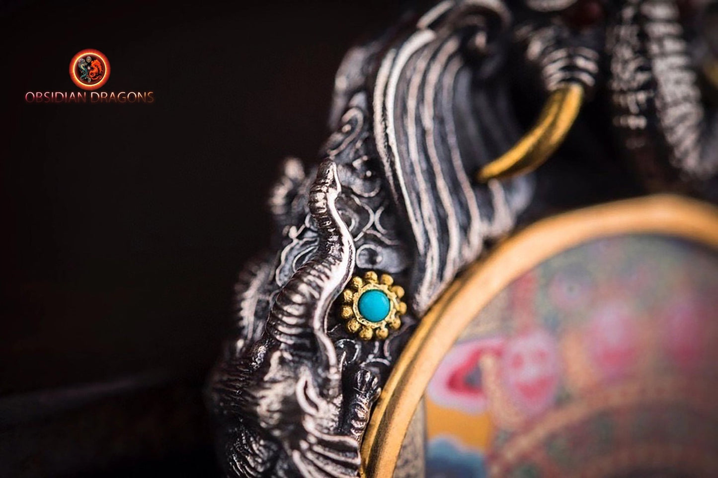 Pendentif thangka tibétain- Bouddha Samantabhadra