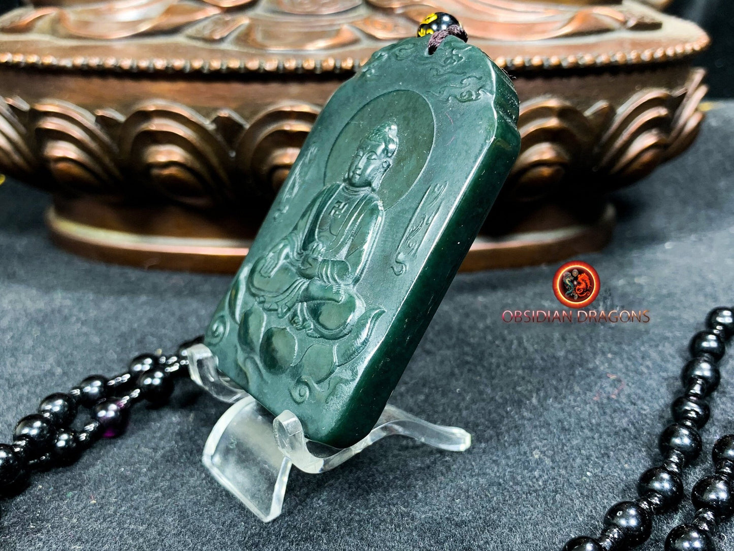 Pendentif bouddha Amitabha en jade néphrite naturel