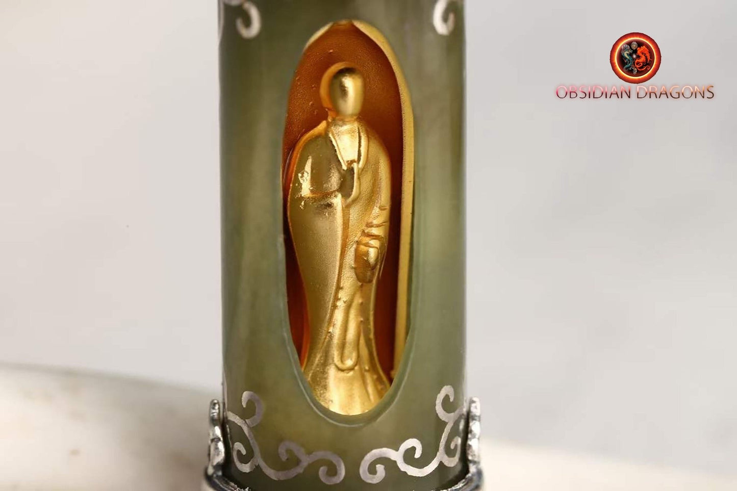 Pendentif Bouddha- Ghau : Jade, Argent plaqué or
