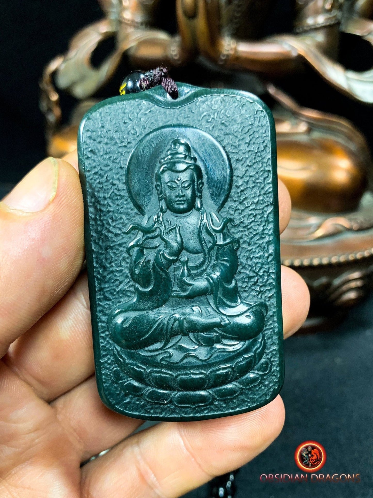 Pendentif bouddha en jade- Guan Yin