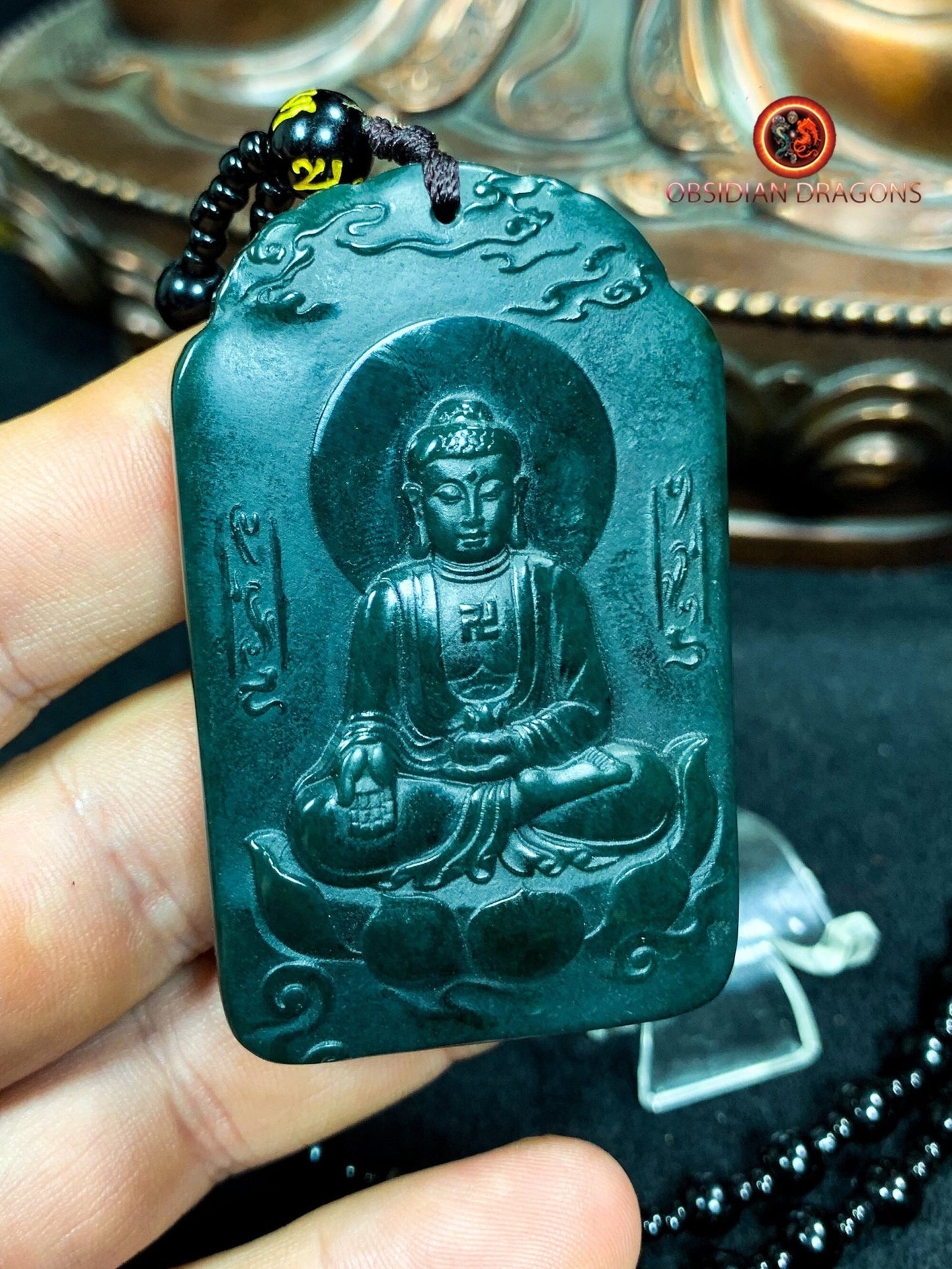 Pendentif bouddha Amitabha en jade néphrite naturel